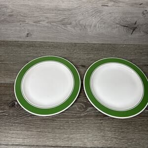 Vintage Hornsea England Pottery 8-1/4” Salad Plate Green & White ~Set Of 2